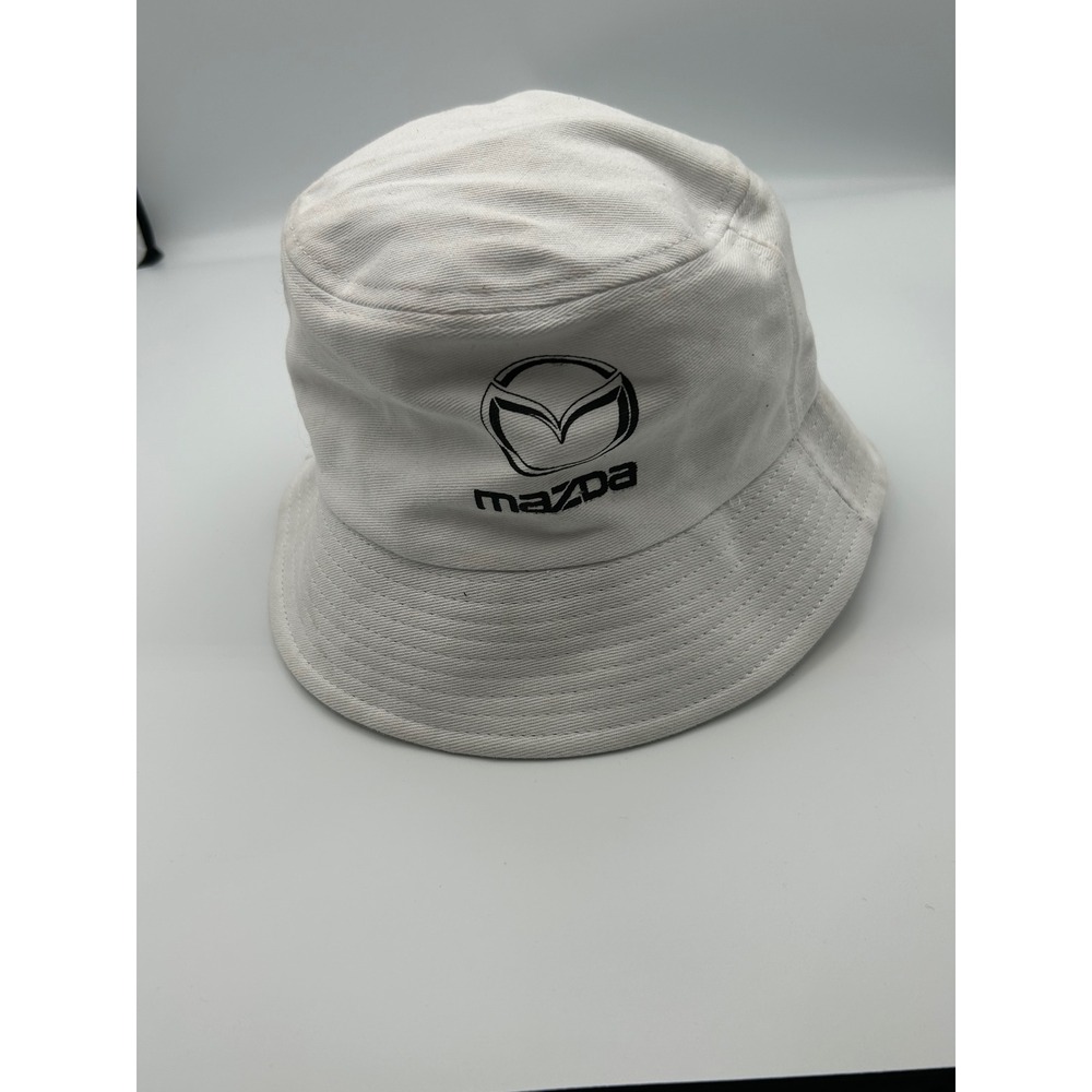 Mazda‎ Logo White Cotton Bucket Hat Embroidered Automotive Sun Cap Size 58